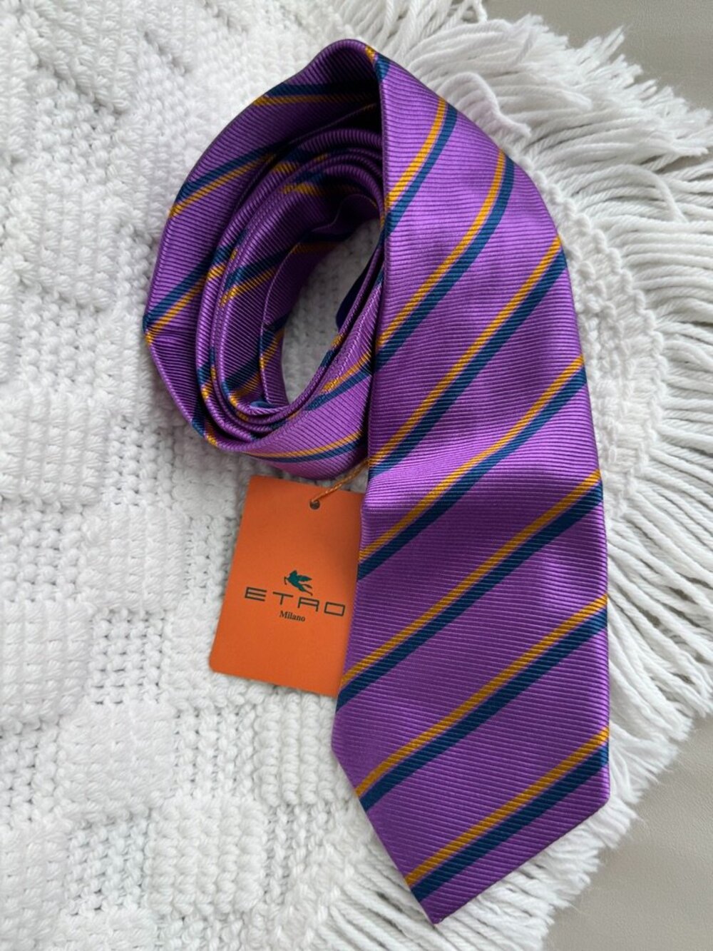 ETRO Milano Purple Striped Silk Tie Made Italy NWT Designer Necktie - Picture 6 of 6